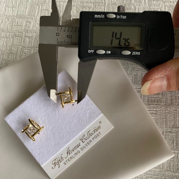 FAC Open Square Cubic Zirconia Gold Tone Stud Earrings - Picture 4 of 6